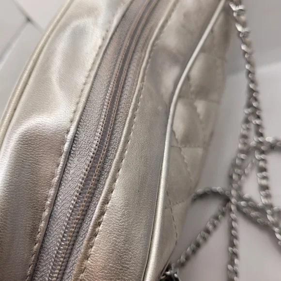 Balmain Silver Quilted Shoulder Bag with Chain Straps